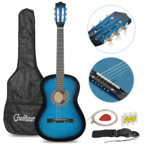 38" Inch Student Beginner Blue Acoustic Cutaway Guitar with Carrying Case & Accessories & DirectlyCheap(TM) Translucent Blue Medium Guitar Pick