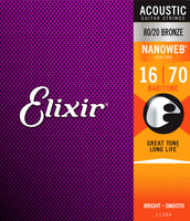 Elixir 11306 80/20 Bronze Baritone Acoustic Guitar Strings with NANOWEB. 16-70