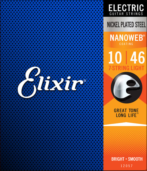 Elixir 12057 Nickel Plated Steel (7 String) Electric Guitar Strings with NANOWEB. Light 10-56