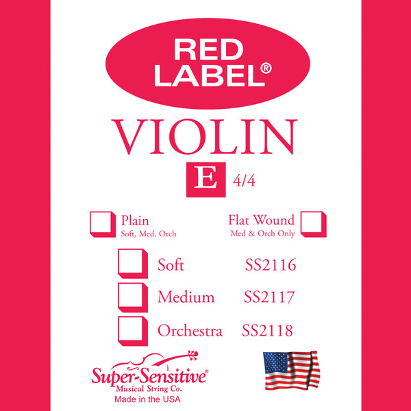 Supersensitive 2117 Red Label Violin. E String Steel 4/4 Medium Gauge