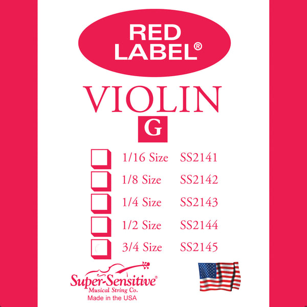 Supersensitive 2145 Red Label Violin. G String Nickel 3/4 Medium Gauge