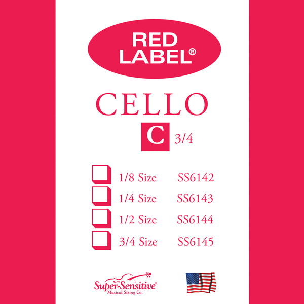Supersensitive 6145 Red Label Cello. C String Nickel 3/4 Medium Gauge