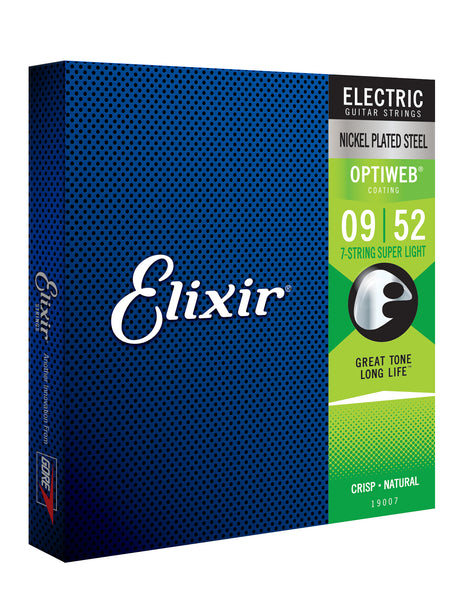 Elixir 19007 Nickel Plated Steel (7 String) Electric Guitar Strings with Optiweb. Super Light 9-52