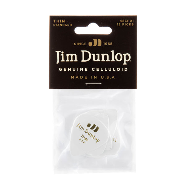 Dunlop 483P01TH Celluloid Guitar Pick. Thin Gauge White (12 Pack)