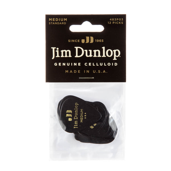 Dunlop 483P03MD Celluloid Guitar Pick. Medium Gauge Black (12 Pack)