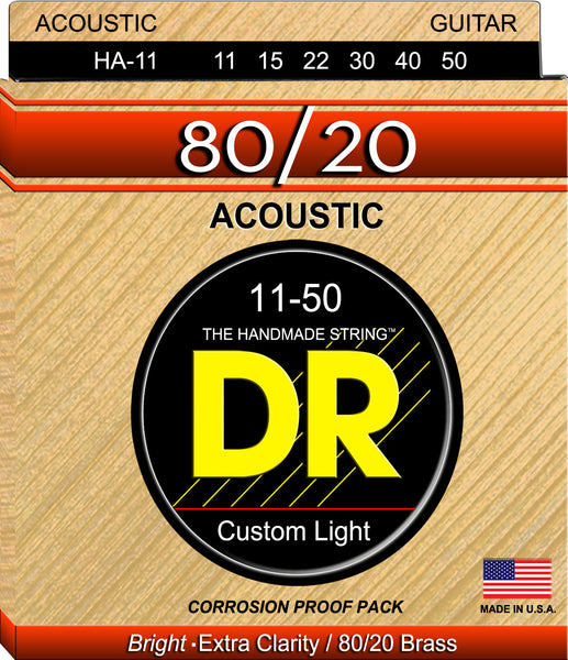 DR Strings HA-11 Hi-Beam 80/20 Brass Acoustic Guitar Strings. 11-50