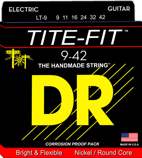DR Strings LT-9 Tite Fit Nickle Electric Guitar Strings. 9-42