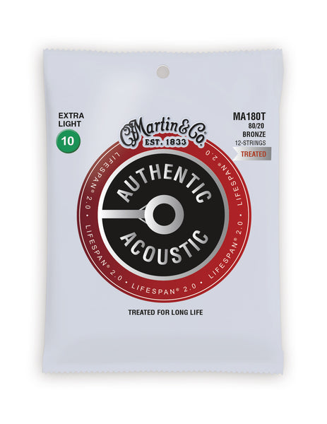 Martin MA180T Authentic Acoustic Lifespan 80/20 Bronze Extra Light (12 String) Guitar Strings.