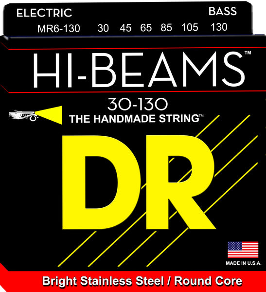 DR Strings MR6-130 Hi-Beam Stainless Steel Bass Strings. (6 String) Medium to Heavy 30-130