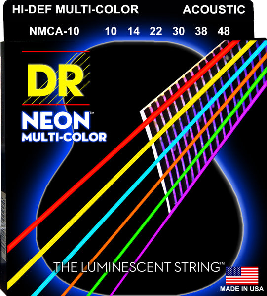 DR Strings NMCA-10 Hi-Def Neon Acoustic Guitar. Multi-Color 10-48
