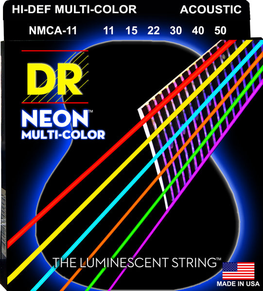 DR Strings NMCA-11 Hi-Def Neon Acoustic Guitar. Multi-Color 11-50