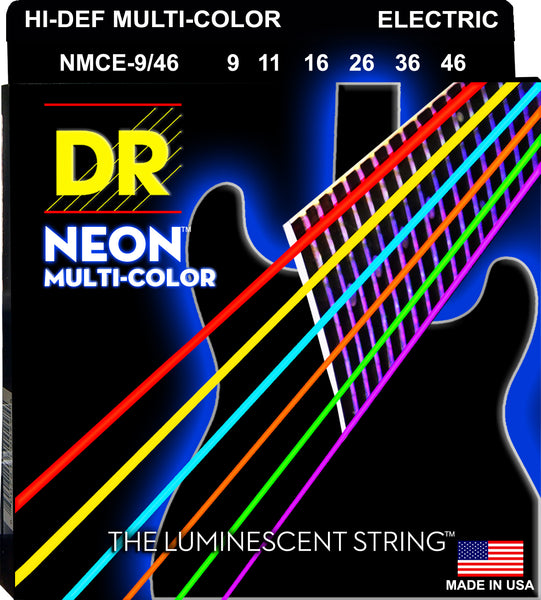 DR Strings NMCE-9/46 Hi-Def Neon Electric Guitar Strings. Multi-Color 9-46