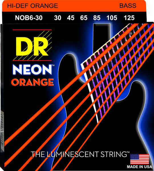 DR Strings NOB6-30 Hi-Def Neon Bass Strings (6 String). Orange 30-125