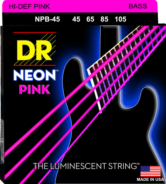 DR Strings NPB-45 Hi-Def Neon Bass Strings. Pink 45-105