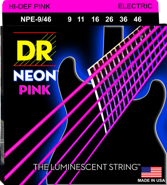 DR Strings NPE-9/46 Hi-Def Neon Electric Guitar Strings. Pink 9-46