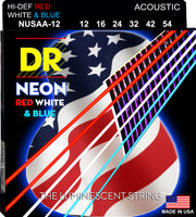 DR Strings NUSAA-12 Hi-Def Neon Acoustic Guitar Strings. Red White and Blue 12-54