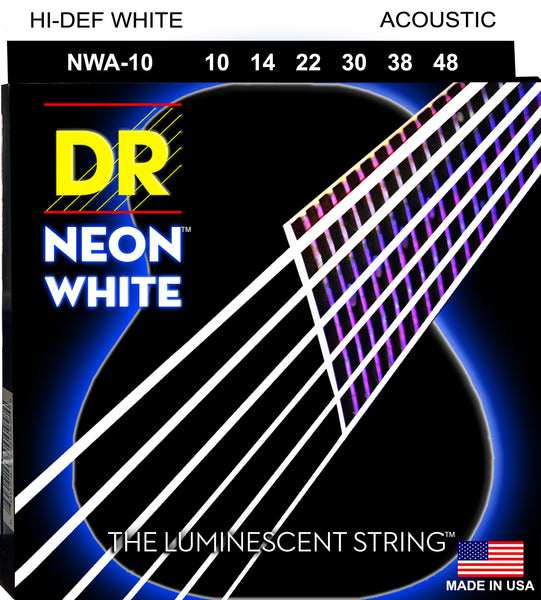 DR Strings NWA-10 Hi-Def Neon Acoustic Guitar Strings. White 10-48
