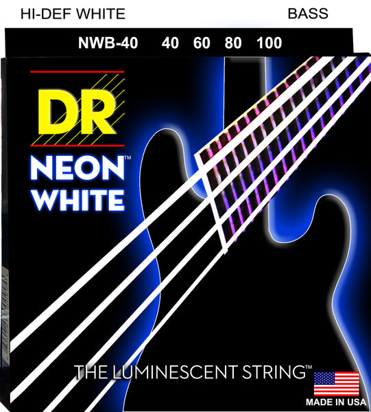 DR Strings NWB-40 Hi-Def Neon Bass Strings. White 40-100