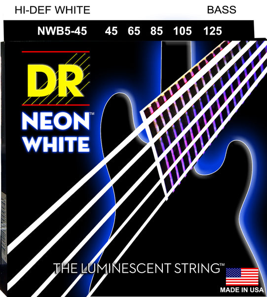 DR Strings NWB5-45 Hi-Def Neon Bass Strings (5 String). White 45-125