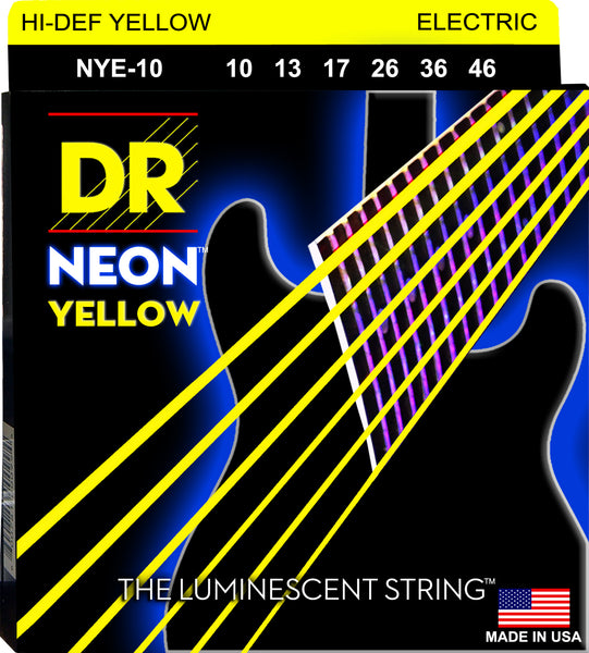 DR Strings NYE-10 Hi-Def Neon Electric Guitar Strings. Yellow 10-46