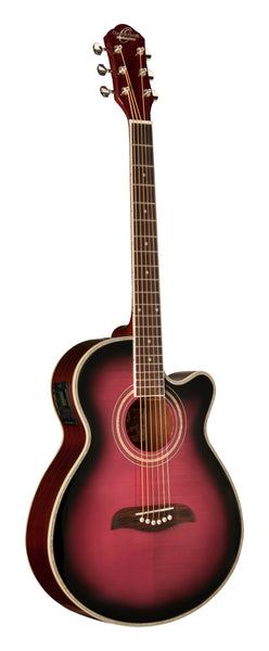 Oscar Schmidt OG10CEFTPB-A Cutaway Folk Acoustic Electric Guitar. Flae Trans Purple