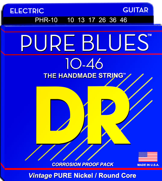 DR Strings PHR-10 Pure Blues Nickel Round Core Electric Guitar Strings. 10-46