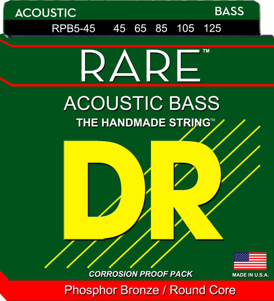 DR Strings RPB5-45 Rare Phosphor Bronze Acoustic Bass Strings (5 String). 45-125