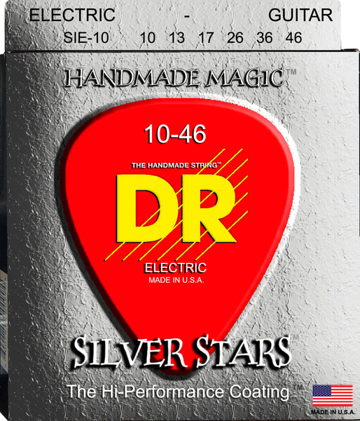DR Strings SIE-10 Silver Stars Silver Plated and Nickel Plated Electric Guitar Strings. 10-46