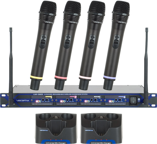 VocoPro UHF-58055 Pro Rechargeable 4-Channel UHF Wireless Microphone System