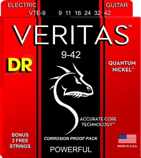 DR Strings VTE-9 Veritas Nickel Wraped Round Core Electric Guitar Strings. 9-42