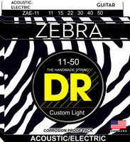 DR Strings ZAE-11 Zebra Nickel Plated and Phosphor Bronze Acoustic Guitar Strings. 11-50