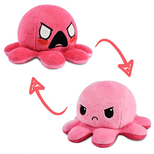 TeeTurtle | The Moody Reversible Octopus Plushie | Patented Design | Sensory Fidget Toy for Stress Relief | Light Pink + Pink | Angry + Rage | Show Your Mood Without Saying a Word!